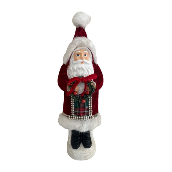 Vintage Santa Claus Figurine Holding Wreath Christmas Decor - Picture 1 of 8